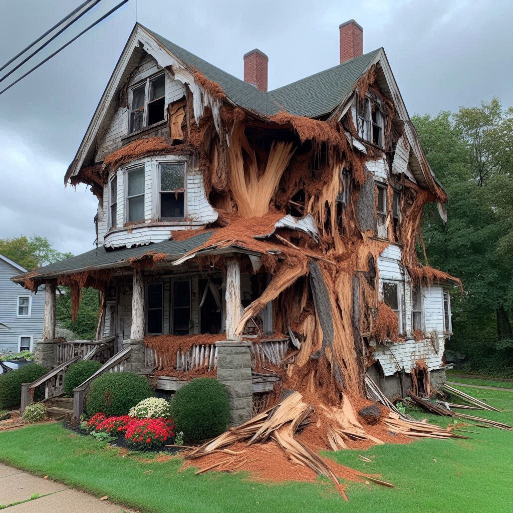 Signs Your Norwell Home Needs a Tree Inspection Damaged tree on an Norwell home showing signs of disease and decay